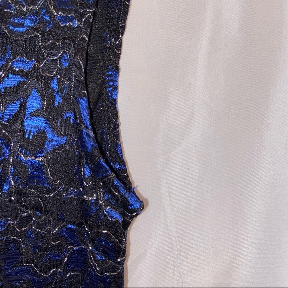 PERFECT FOR HOLIDAY PARTIES!! Blue and black lace over satin Medium Sized Dress - Picture 3 of 5